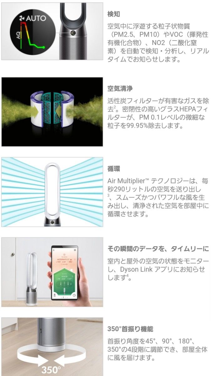 ダイソン 空気清浄機 TP04 空気清浄タワーファン ホワイト シルバー 扇風機 Dyson タワーファン 空気清浄