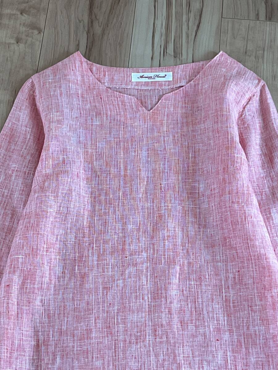  Yokohama amian house размер M * лен *linen100 розовый серия тянуть over блуза * туника ②
