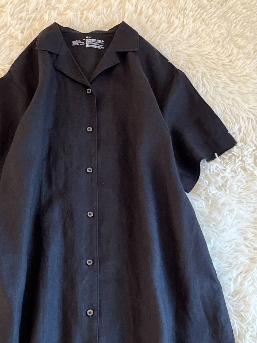  Muji Ryohin размер M-L * лен *linen100 чёрный * длинный блуза * One-piece p
