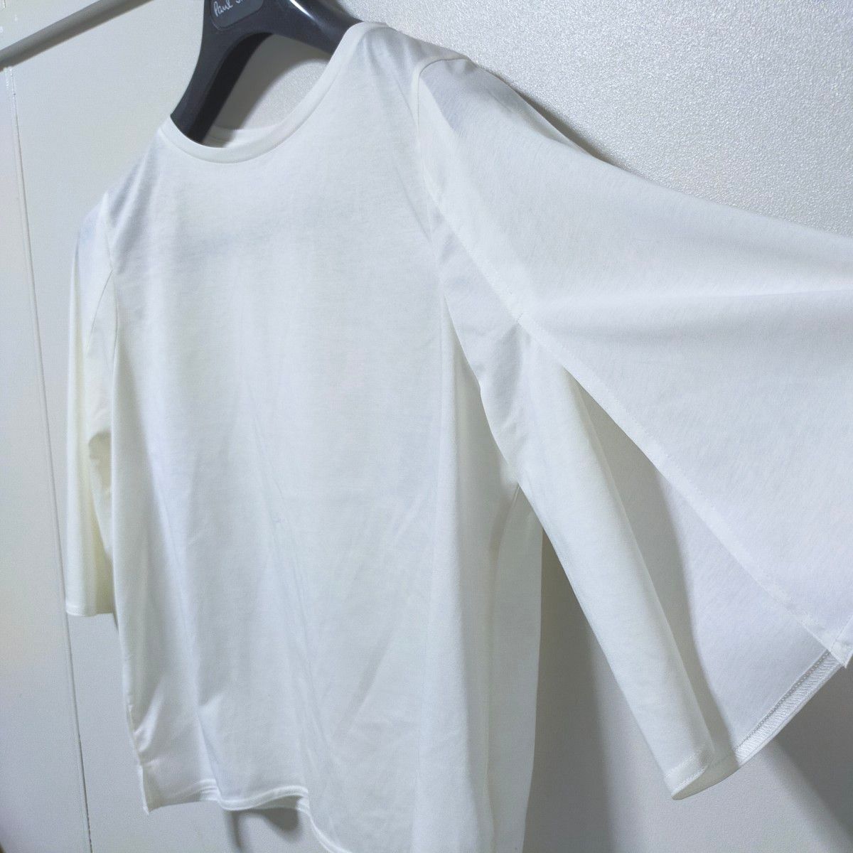 【極美品】BEAMSLIGHTS 白　五分袖　カットソー　トップス Tシャツ  プルオーバー クルーネック 半袖 コットン