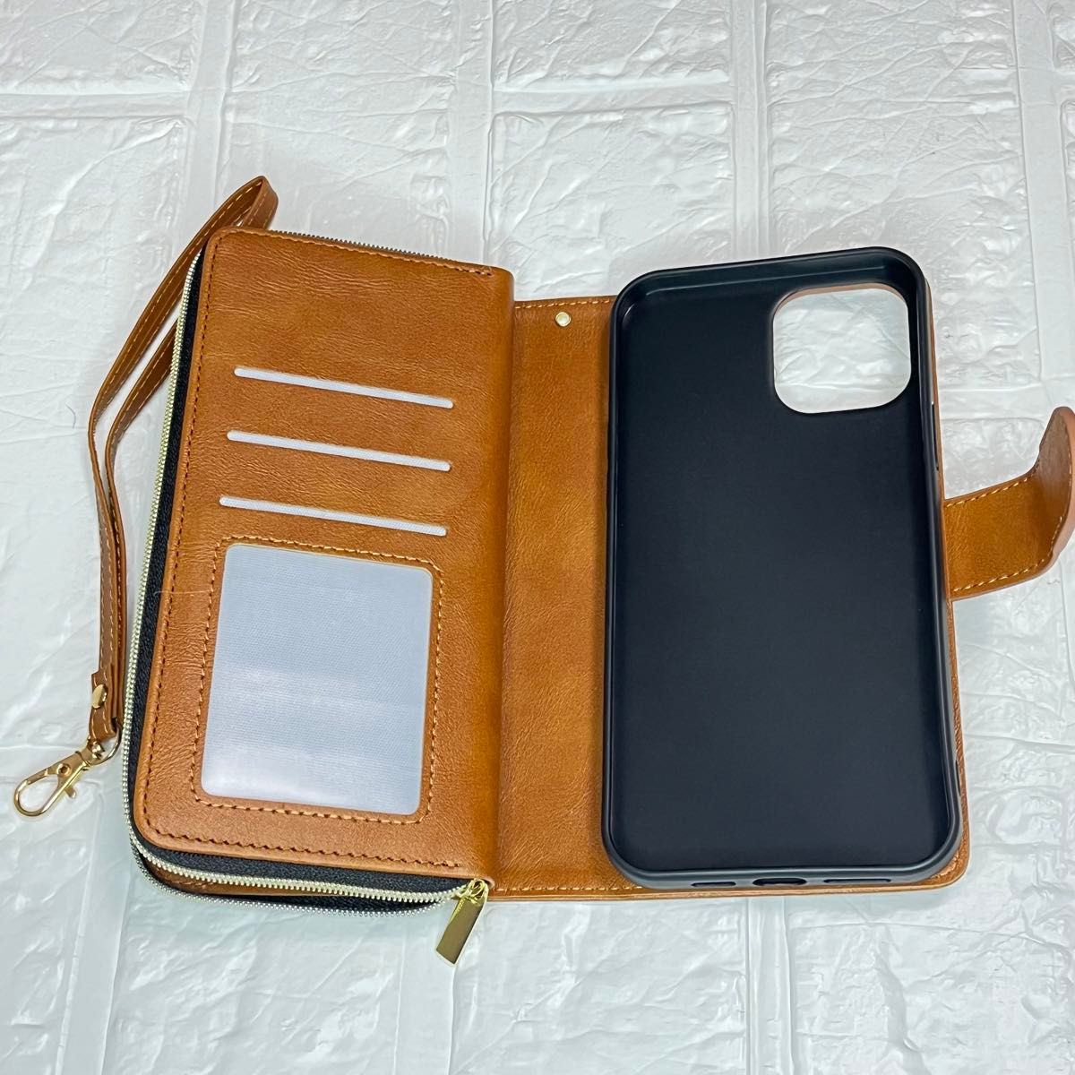 ●iPhone 13 mini スマホケース 茶 手帳型 お財布 カード収納