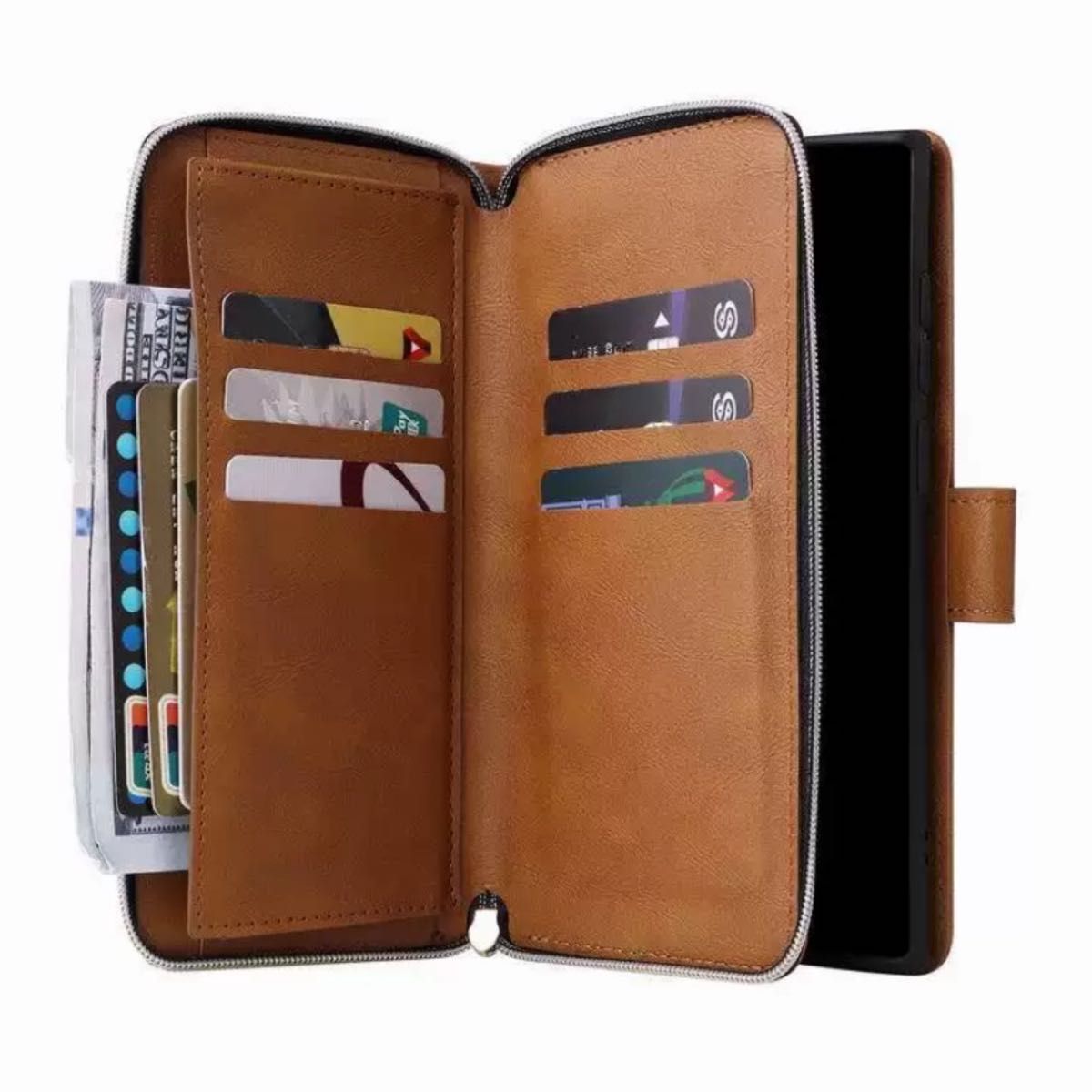 ●iPhone 13/14 スマホケース 茶 手帳型 お財布 カード収納