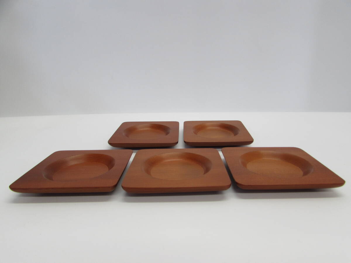 木製 ウッド コースター 茶托 5点セット 正方形 スクエア 茶器 食器 キッチン用品 キッチン雑貨 10×10×1.5㎝ _画像2