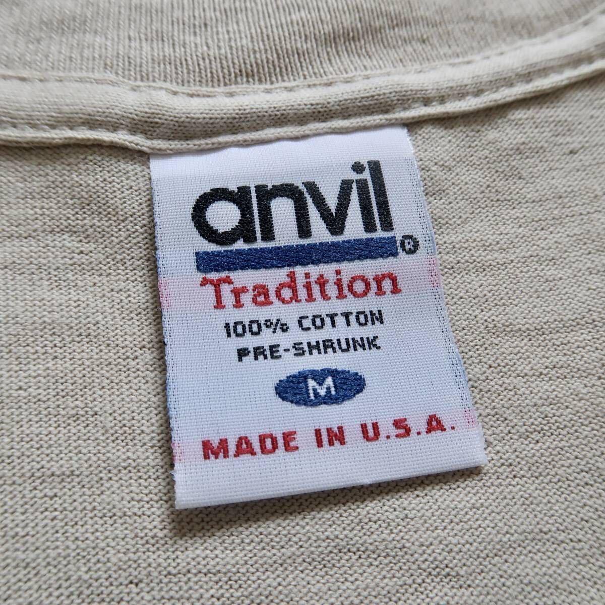 【DEADSTOCK USA製 anvil Tradition 5.4oz ミディアムオンスコットン クルーネックTシャツ 表記M サンドベージュ】ビンテージアンビル