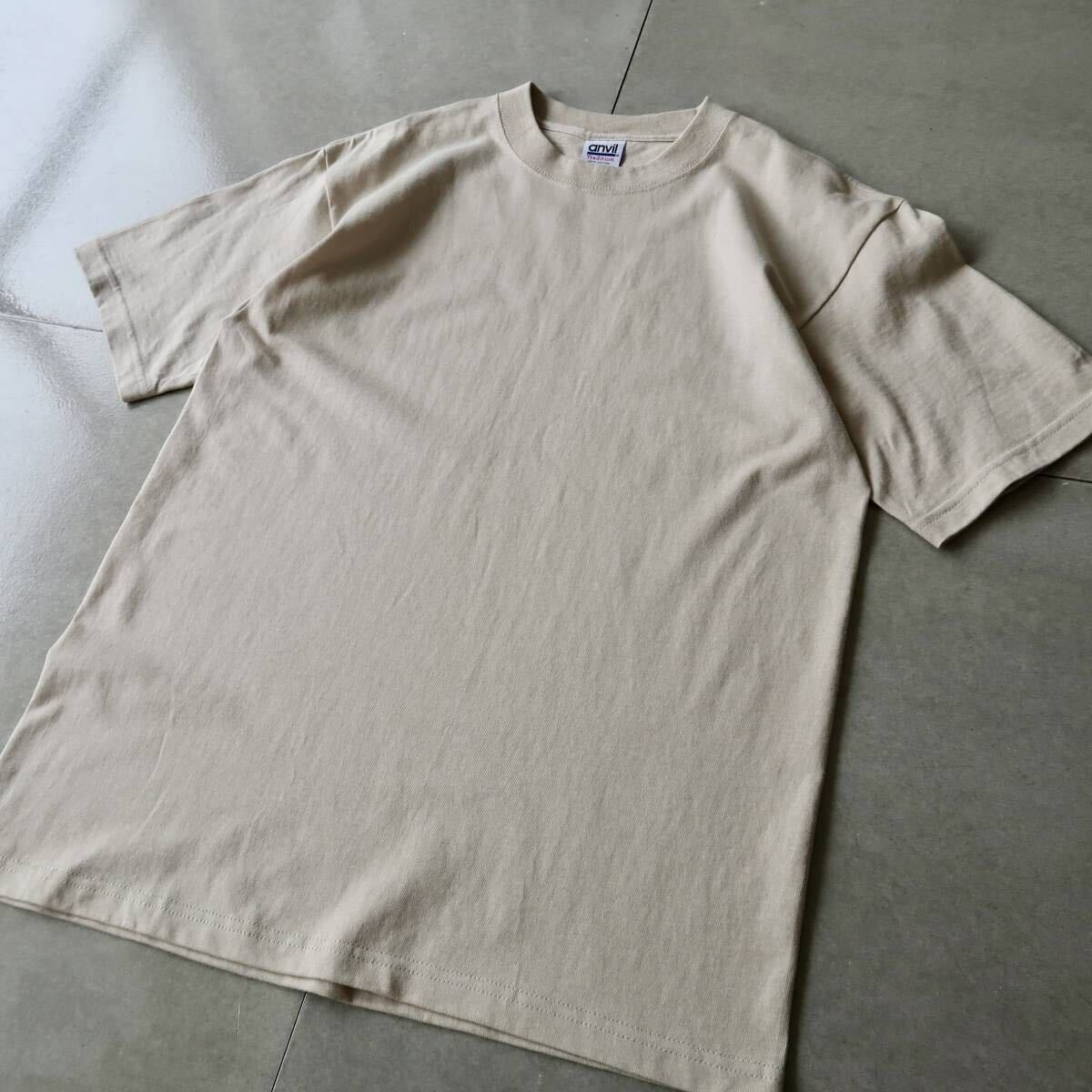 【未使用 2000’s anvil Tradition 5.4oz ミディアムオンスコットン クルーネックTシャツ サンドベージュ表記M USA製】ビンテージアンビル_画像1