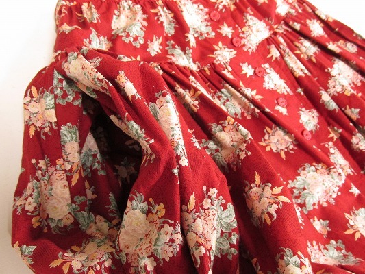 i3623：PINK HOUSE(ピンクハウス)花柄 ジャンパースカート ロング ワンピース えんじ赤 レース刺繍の画像3