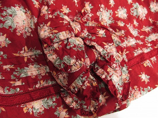 i3623：PINK HOUSE(ピンクハウス)花柄 ジャンパースカート ロング ワンピース えんじ赤 レース刺繍の画像5