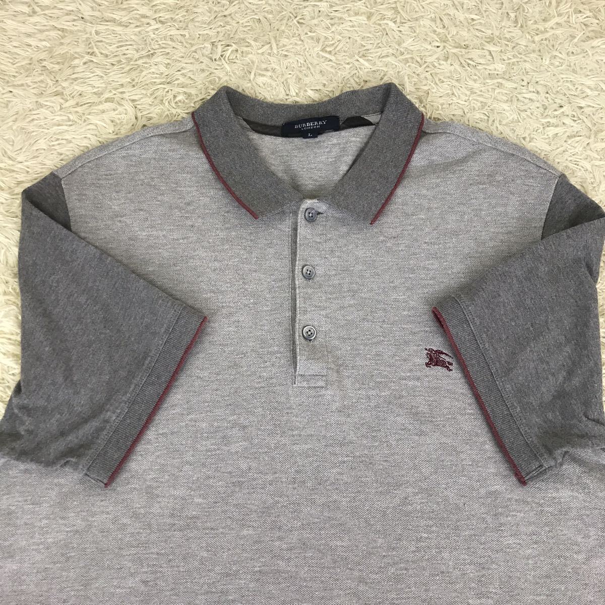  Burberry London polo-shirt with short sleeves tops hose Logo embroidery gray bai color made in Japan men's size L grey BURBERRYLONDON