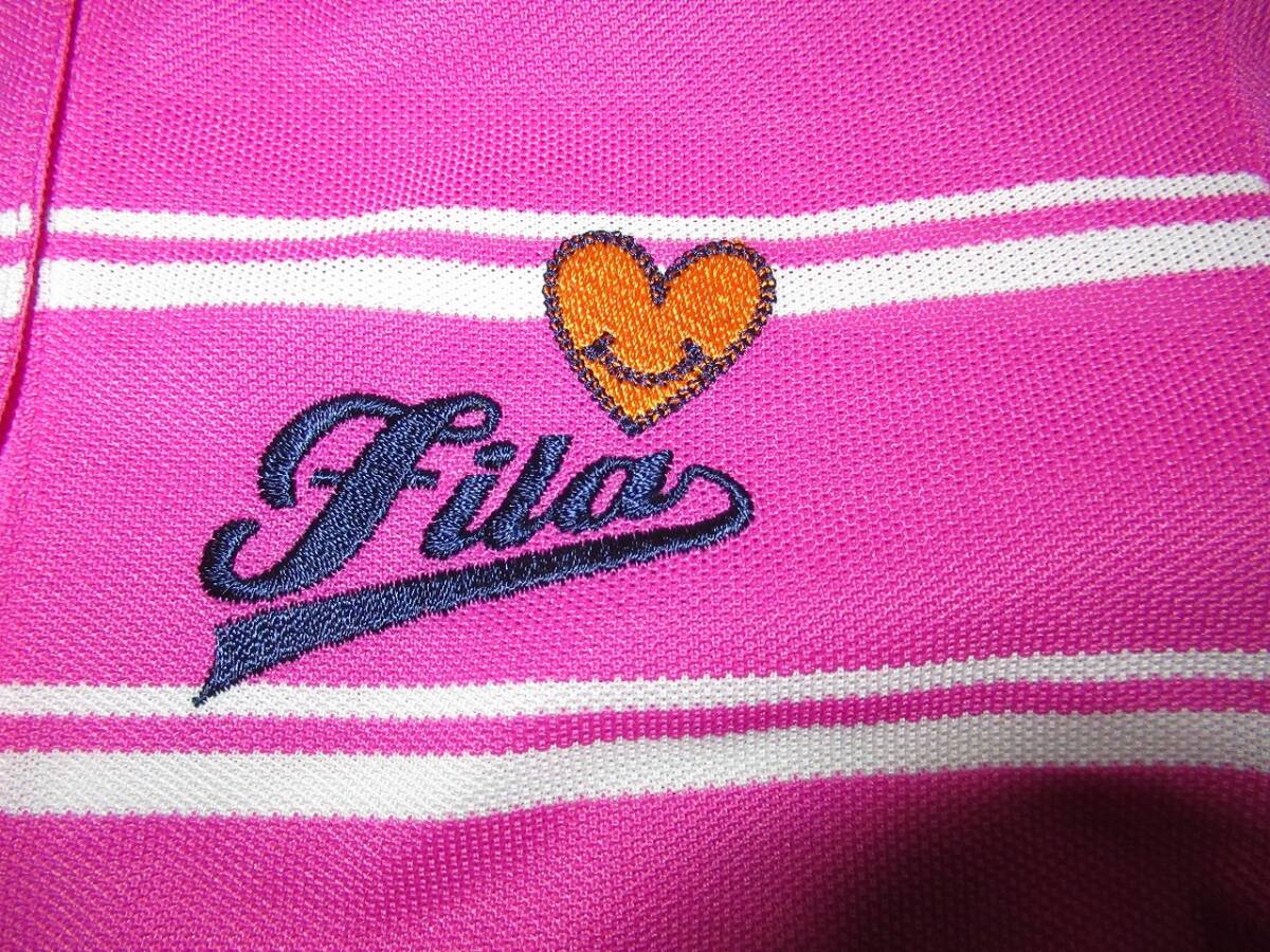 ★FILA GOLF/フィラゴルフ★美品　M　HAPPY GOLF　半袖ボーダードライポロシャツ　ピンク_画像4