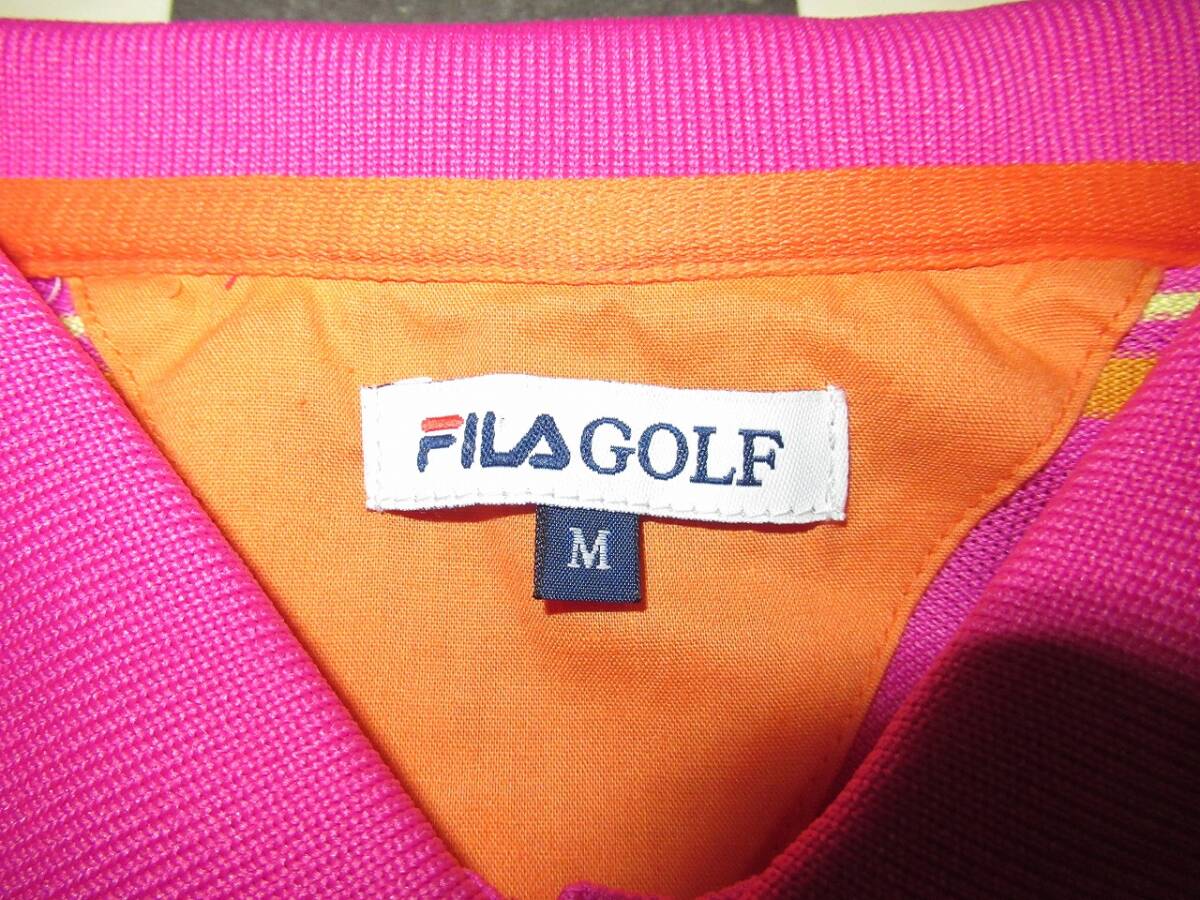 ★FILA GOLF/フィラゴルフ★美品　M　HAPPY GOLF　半袖ボーダードライポロシャツ　ピンク_画像6