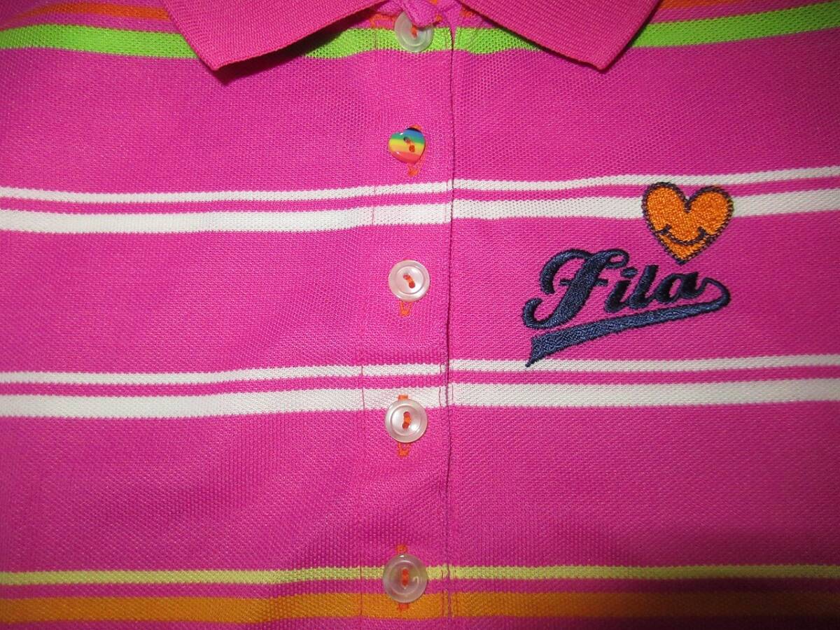 ★FILA GOLF/フィラゴルフ★美品　M　HAPPY GOLF　半袖ボーダードライポロシャツ　ピンク_画像5