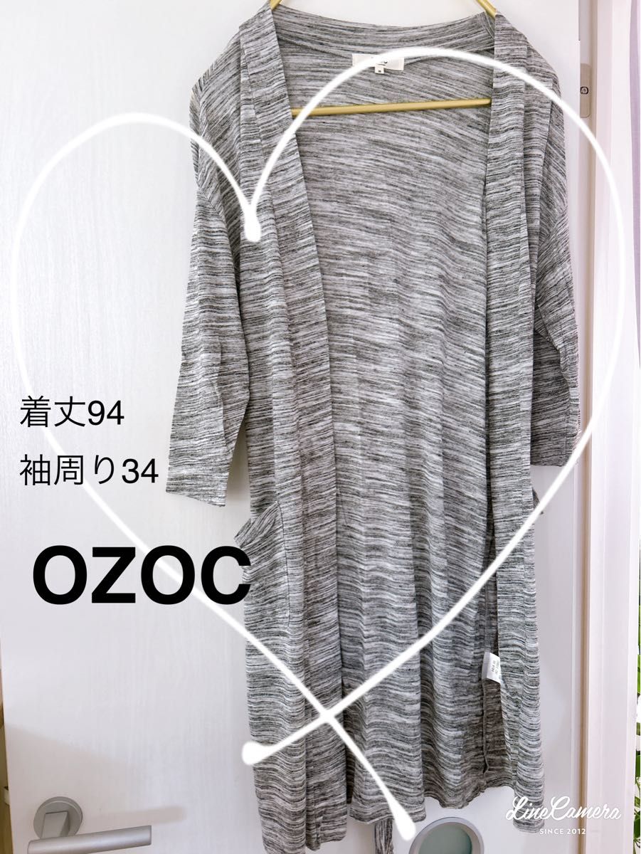 【OZOC】レーヨン混ガウンカーディガン七分袖　ブラック　M