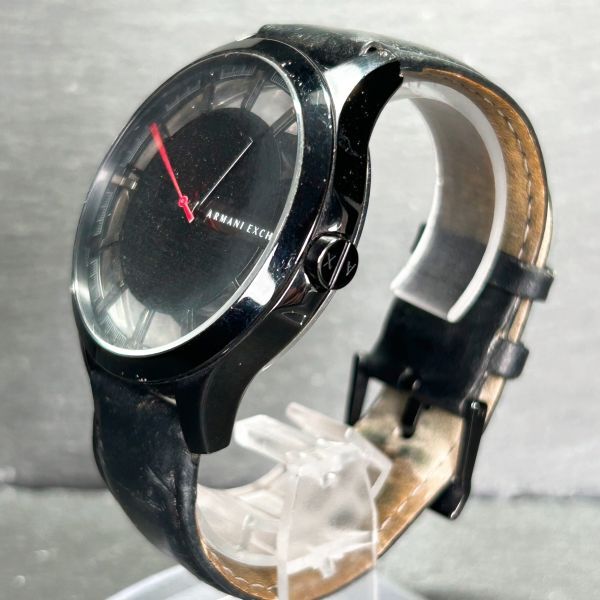 Armani Exchange アルマーニエクスチェンジ AX2180 腕時計 クオーツ アナログ ステンレススチール レザーベルト スケルトン 電池交換済みの画像6