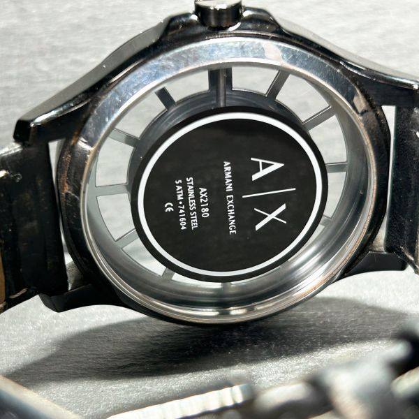Armani Exchange アルマーニエクスチェンジ AX2180 腕時計 クオーツ アナログ ステンレススチール レザーベルト スケルトン 電池交換済みの画像8
