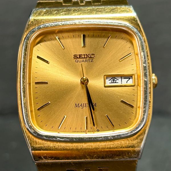1970年代製 SEIKO セイコー MAJESTA マジェスタ 9063-5010 腕時計 クオーツ アナログ カレンダー ヴィンテージ 諏訪精工舎 動作確認済みの画像3