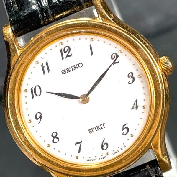SEIKO セイコー SPIRIT スピリット 4N20-0970 腕時計 クオーツ アナログ ステンレススチール レザーベルト 2針 ラウンド ホワイト文字盤の画像2