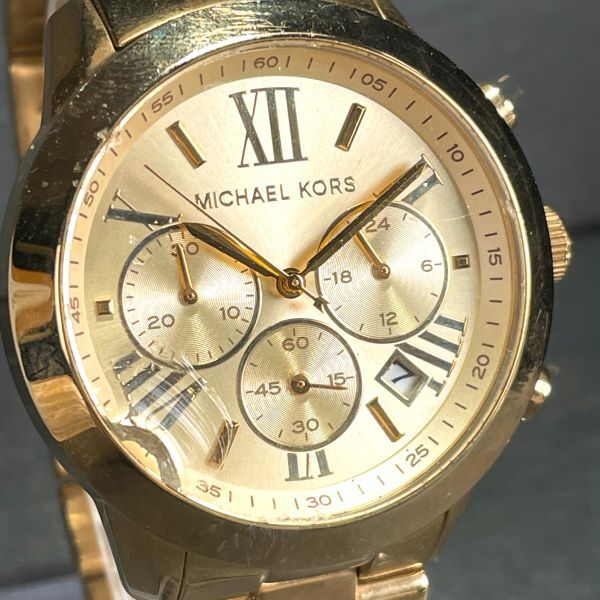 MICHAEL KORS マイケルコース MK-5777 腕時計 クオーツ アナログ 多機能 ゴールド文字盤 カレンダー ステンレススチール ラウンド 3針_画像2