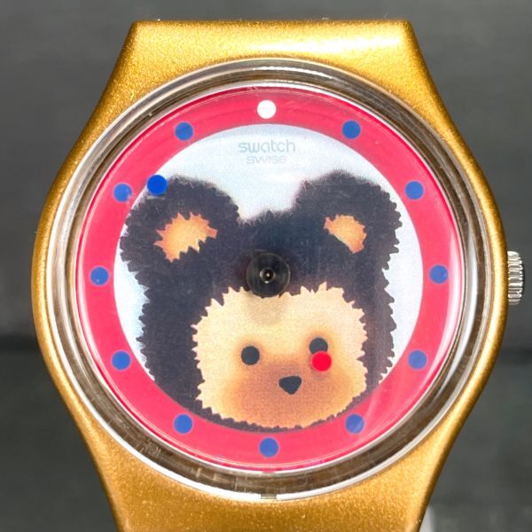 美品 SWATCH スウォッチ AG1997 腕時計 アナログ クオーツ スケルトン ラバーバンド ユニセックス ゴールド 新品電池交換済み 動作確認済み_画像1