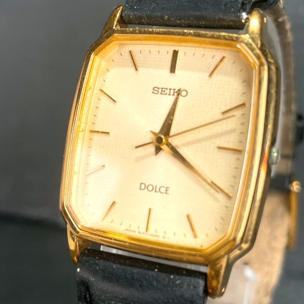 SEIKO セイコー DOLCE ドルチェ 8J41-5000 腕時計 アナログ クオーツ 3針 レザーベルト ゴールド文字盤 新品電池交換済み 動作確認済み_画像3