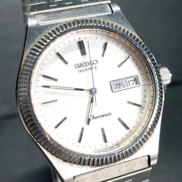 1970年代製 SEIKO セイコー Chronos クロノス 7433-7010 腕時計 アナログ クオーツ カレンダー シルバー 亀戸製 新品電池交換済 動作確認済_画像2