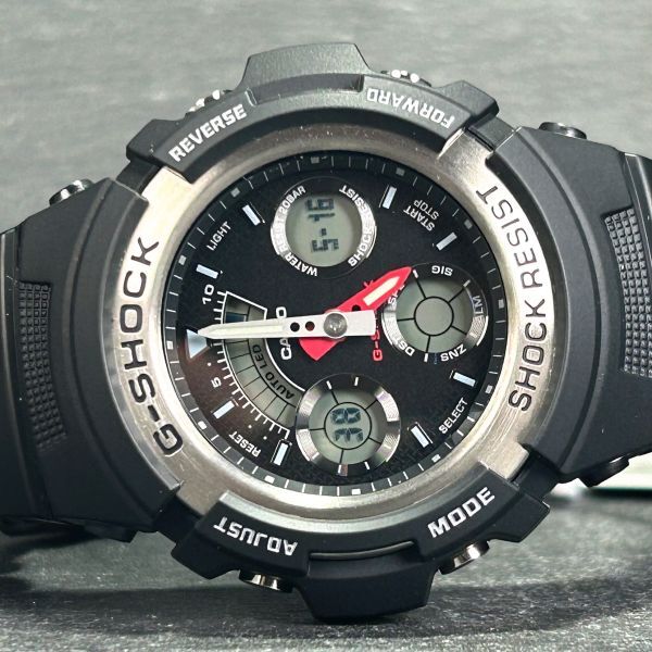新品 CASIO カシオ G-SHOCK ジーショック AW-590-1AJF 腕時計 クオーツ アナデジ 多機能 ブラック×レッド ステンレススチール メンズ_画像4