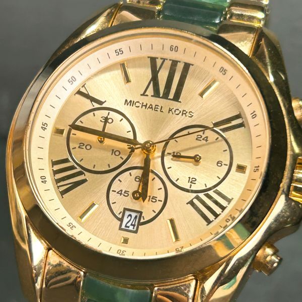 美品 Michael Kors マイケルコース MK-6397 Bradshaw 腕時計 クオーツ 多針アナログ クロノグラフ カレンダー ゴールド 新品電池交換済み_画像2