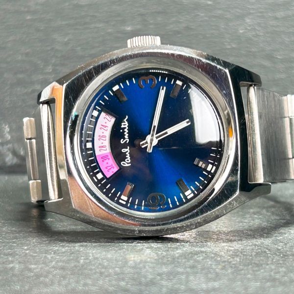 美品 Paul Smith ポールスミス F325-H31381 腕時計 クオーツ アナログ ブルー文字盤 ステンレススチール メンズ シルバー 動作確認済み_画像4