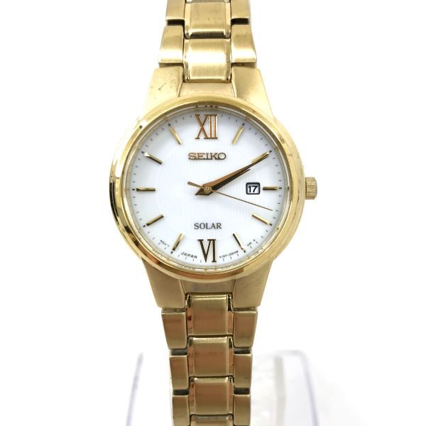 美品 SEIKO セイコー 腕時計 SUT232P1 ソーラー アナログ カレンダー ホワイト ゴールド ３針 レディース コレクション 動作確認済_画像2