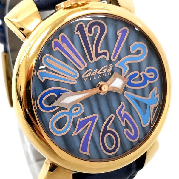 GaGaMILANO GaGa Milano MANUALE 40mana-re5021.7 wristwatch quarts analogue blue Gold collection battery replaced operation verification ending 