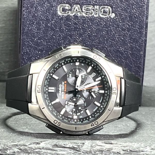 美品 CASIO カシオ WAVE CEPTOR ウェーブセプター WVQ-M410-1A 電波ソーラー 腕時計 ブラック アナログ クロノグラフ カレンダー_画像4
