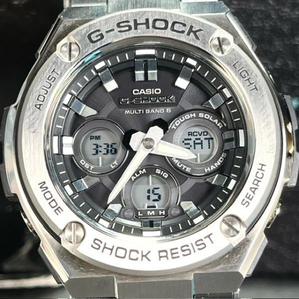 美品 CASIO カシオ G-SHOCK Gショック G-STEEL Gスチール GST-W310-1AJF 電波ソーラー 腕時計 ブラック アナログ ミドルサイズ デジタル_画像3