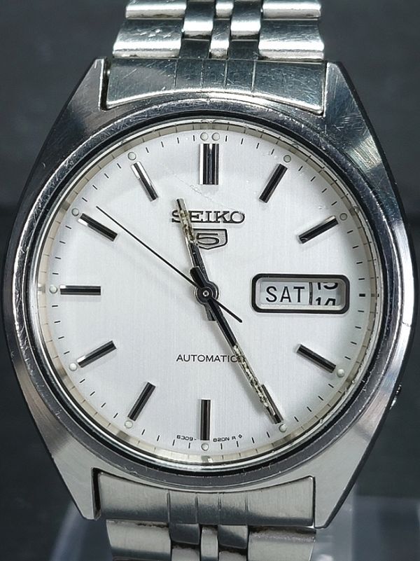 SEIKO 5 セイコーファイブ オートマチック 6309-8840 諏訪精工舎製 アナログ 自動巻き 腕時計３針 ホワイト文字盤 デイデイト 動作確認済み_画像1