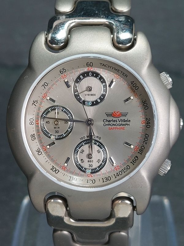 Charles Vogele シャルルホーゲル CV-7545 メンズ アナログ ヴィンテージ 腕時計 ３針 クロノグラフ メタルベルト オールチタン 純正ベルト_画像1