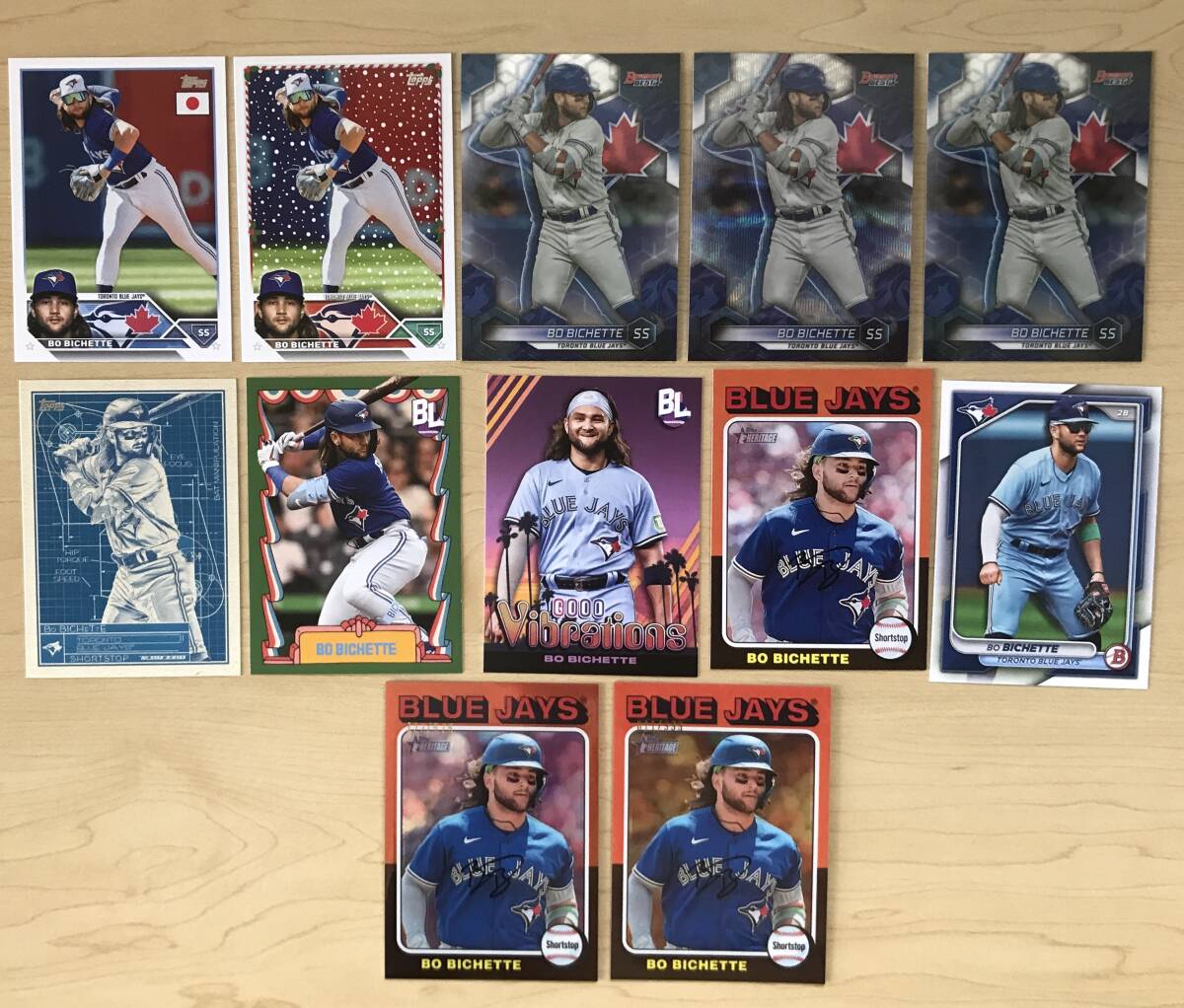 12枚セット(シリアル入りカード・インサートカード等含む） ボー・ビシェット 　BO BICHETTE　ブルージェイズ　 topps _３列目の２枚がシリアルです（/999/575）