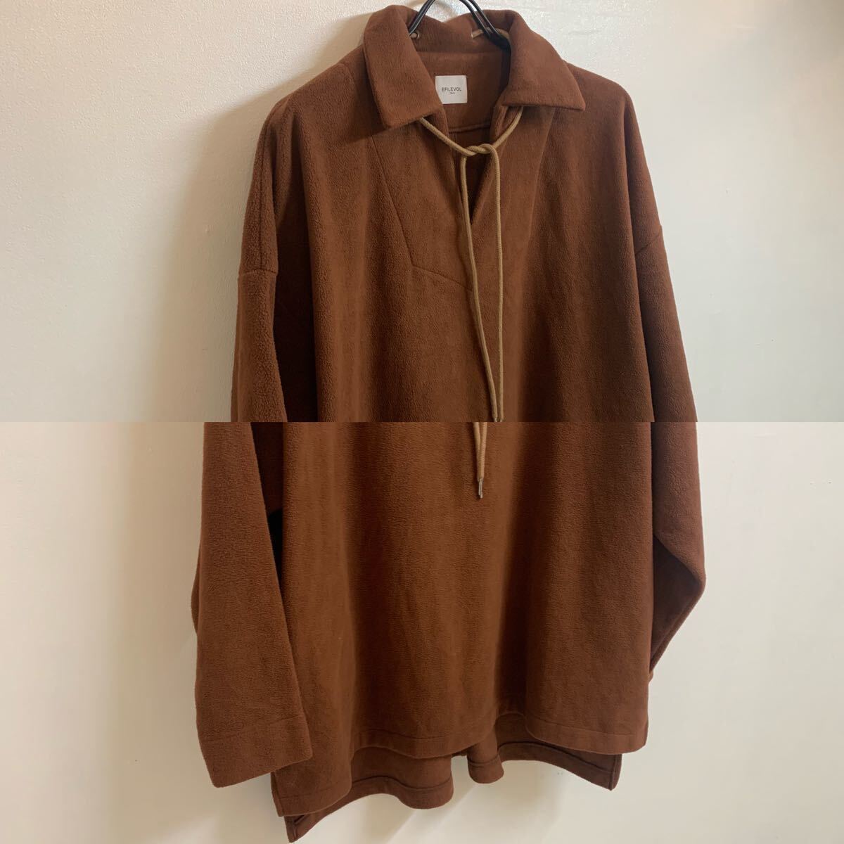 EFILEVOL エフィレボル Fleece Skipper Shirt フリース スキッパーシャツ フリーストップス ドローコードデザイン ブラウン アーカイブ_画像5