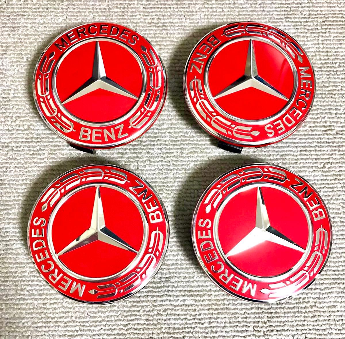 メルセデスベンツ　benz ホイールセンターキャップ　ハブキャップ　75mm レッド　赤