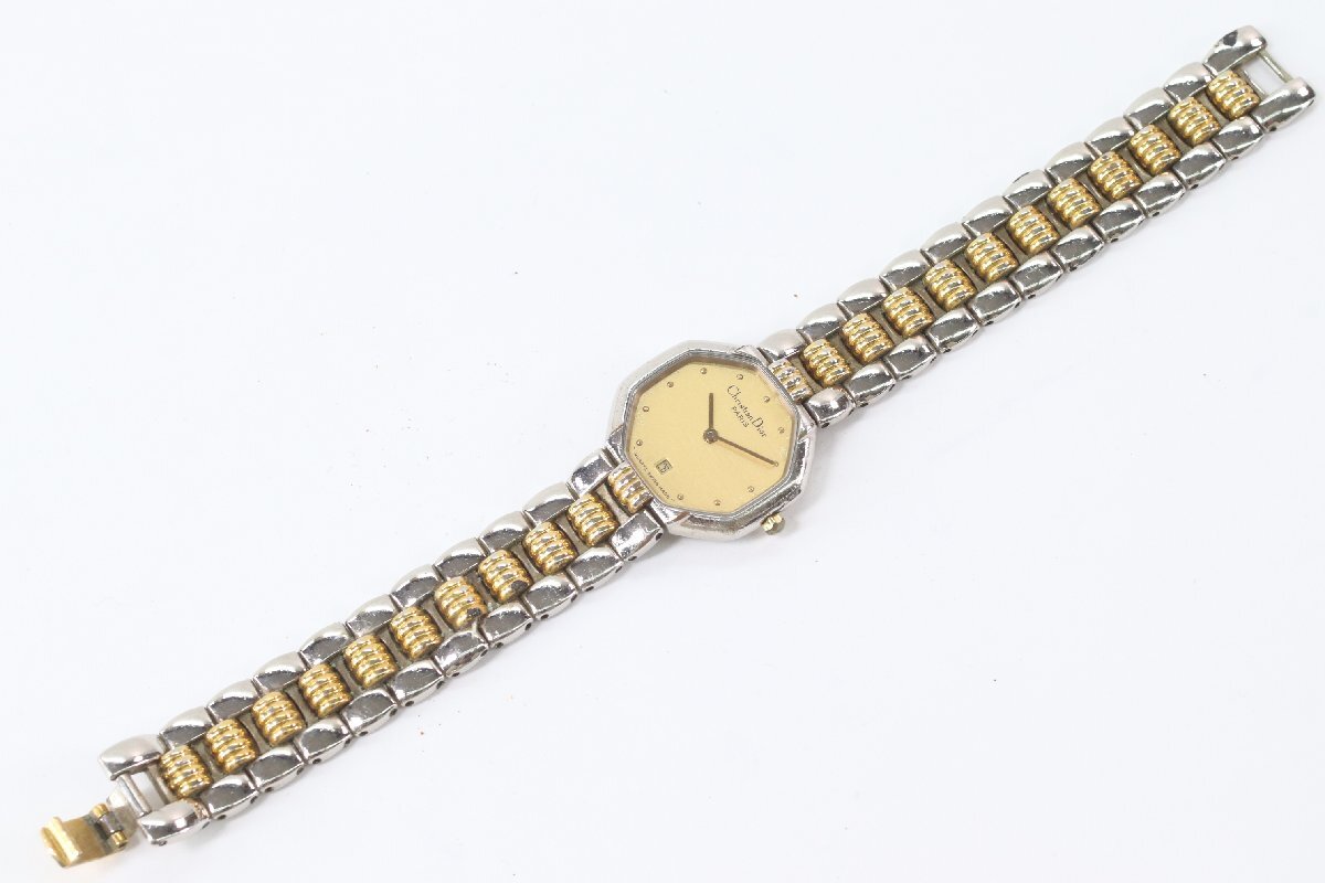 Christian Dior クリスチャンディオール 48.203 オクタゴン クォーツ デイト レディース 腕時計 5046-Nの画像5