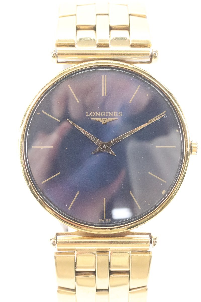 LONGINES ... L4.635.2  Grand   классика    кварцевый  2 игла   мужской   наручные часы   золотой  цвет   синий  циферблат   не оригинальный  ремень  5307-HA