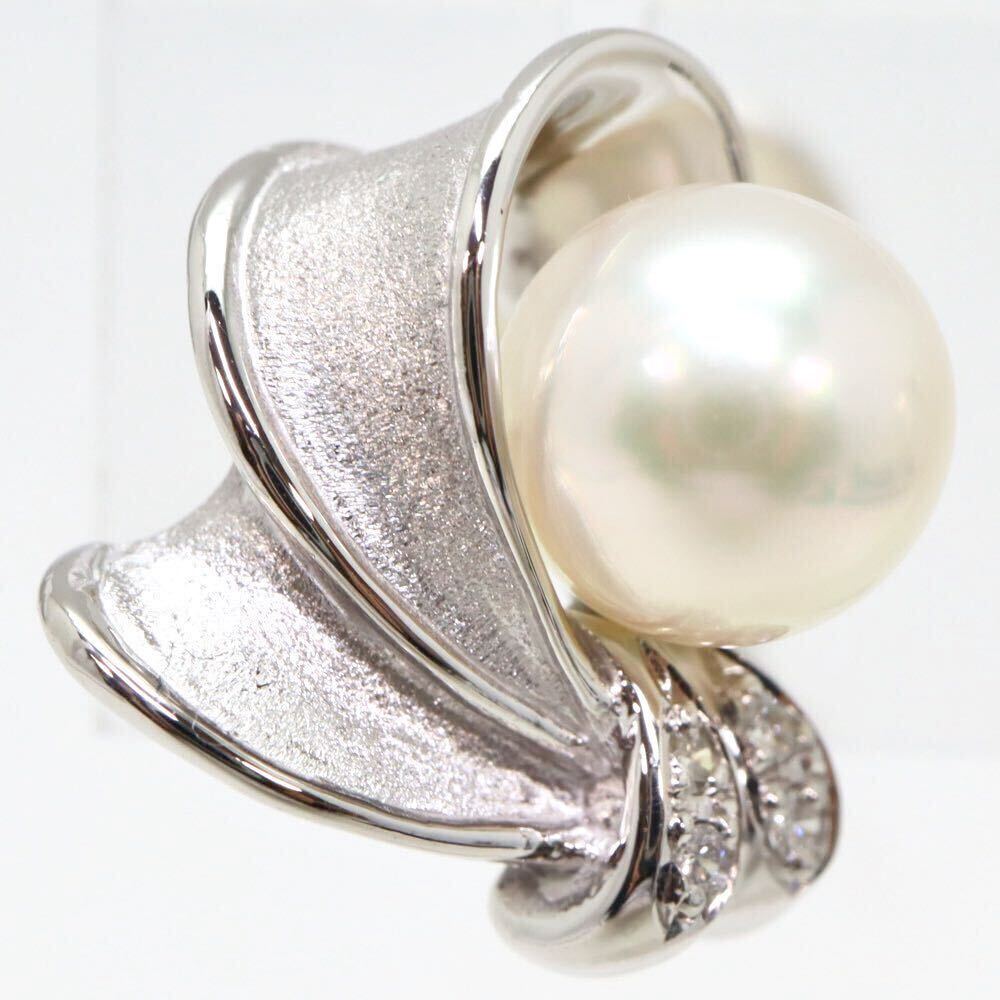 大珠!!美品!!＊Pt900/K14WGアコヤ本真珠/天然ダイヤモンドイヤリング＊m 約11.1g 約8.0mm パール pearl earring jewelry EE0/EE1の画像4