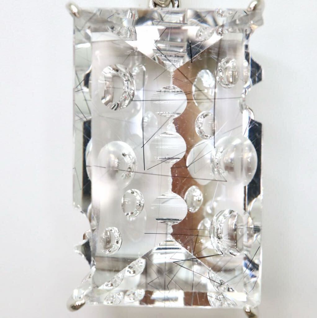 良品!!ソーティング付き!!＊K18WG天然サゲニティッククォーツ/天然ダイヤモンドペンダントトップ＊m 8.6g quartz diamond jewelry ED8/ED8_画像5