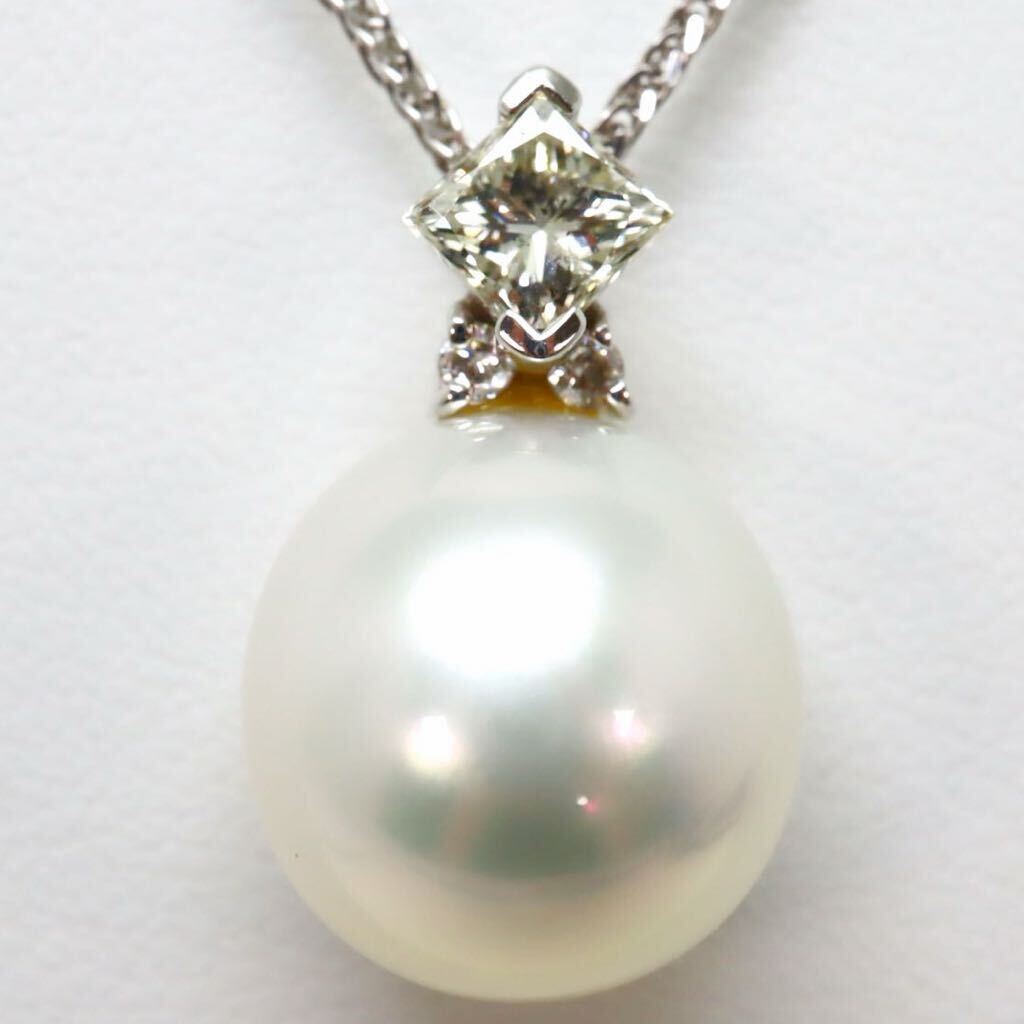 美品!!＊K18WG南洋白蝶真珠/天然ダイヤモンドペンダント＊m 約8.0g パール South sea pearl diamond jewelry pendant necklace EF7/EG6の画像2