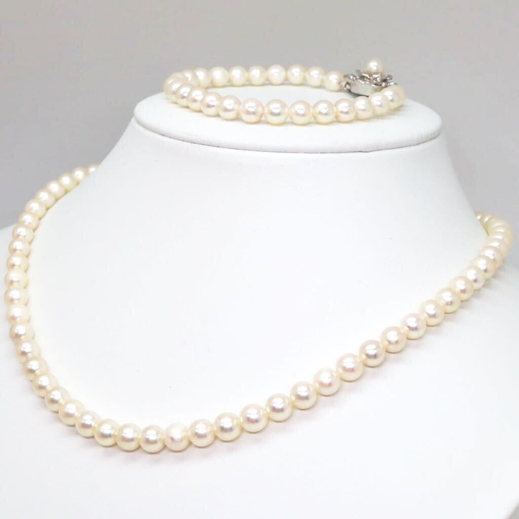 良品!!テリ良し!!＊アコヤ本真珠ネックレス・ブレスレット＊m 36.9g 6.0~6.5mm珠 あこや パール pearl necklace jewelry silver DA0/DC0_画像3