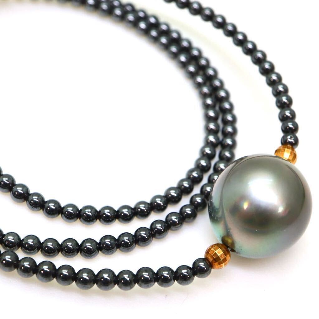 ＊K18南洋黒蝶真珠ネックレス＊m 約8.1g 約42.5cm 11.8mm珠 黒真珠 パール pearl jewelry necklace accessory DC0/DE0_画像1