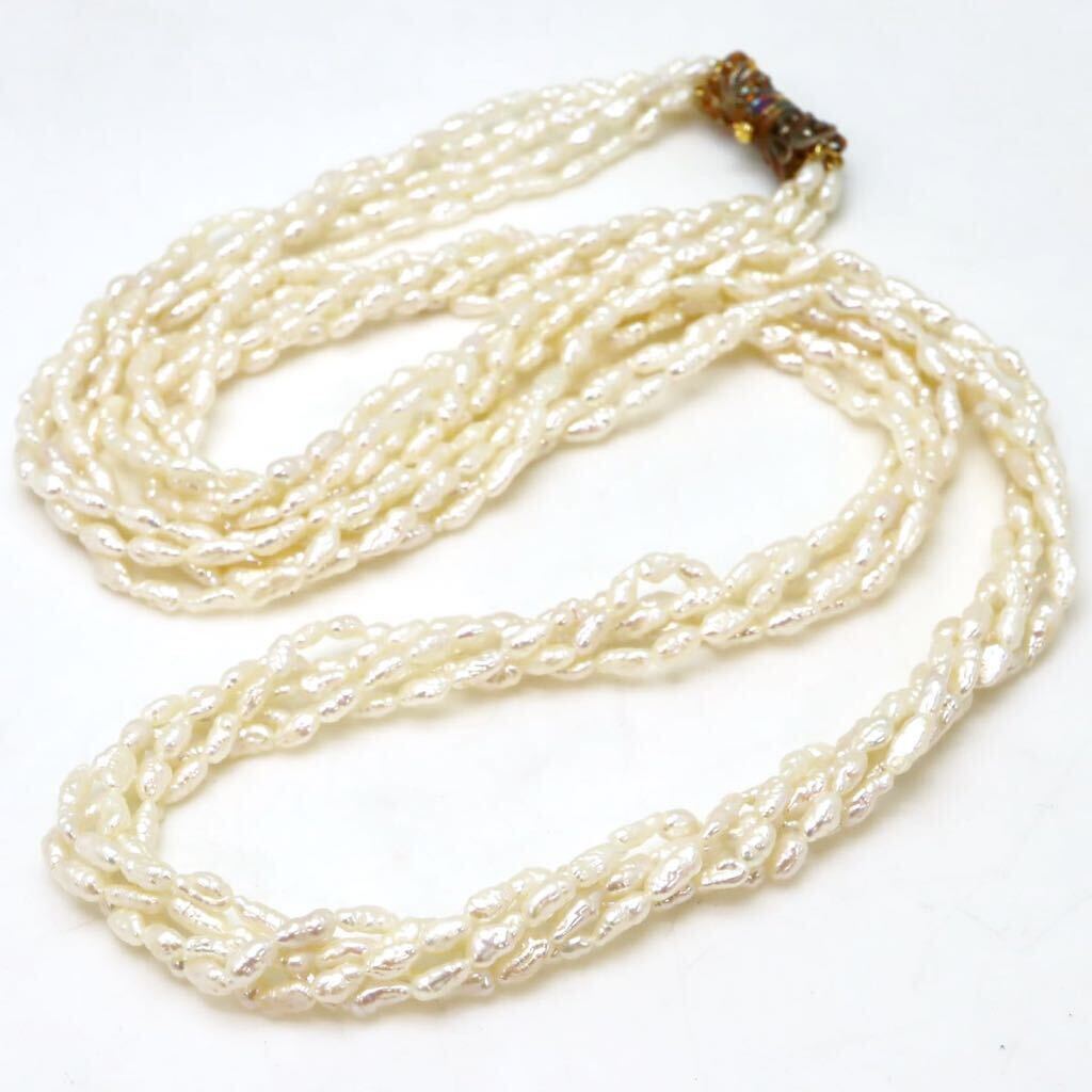 ＊本真珠5連ロングネックレス＊m 約54.9g 約81.0cm パール pearl necklace jewelry silver DB0/DC0_画像3