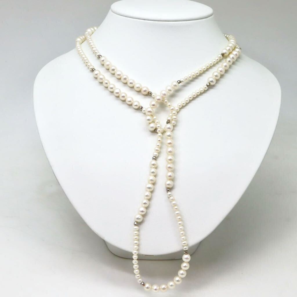 ＊本真珠ロングネックレス＊m 約44.8g 約115.5cm パール pearl long necklace jewelry silver DA0/DA0_画像3