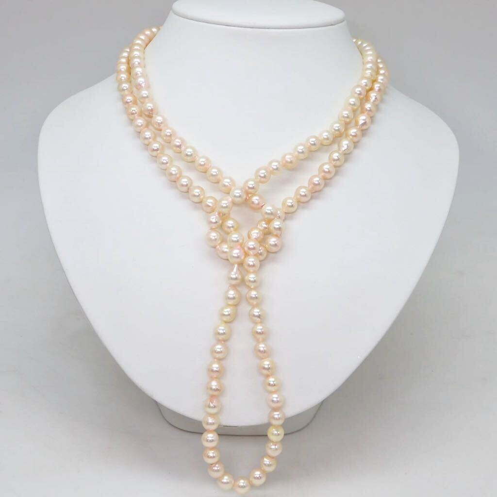 ＊アコヤ本真珠ロングネックレス＊m 約84.6g 約118.5cm 約7.0~7.5mm あこや pearl long necklace jewelry silver DE0/DH0_画像3