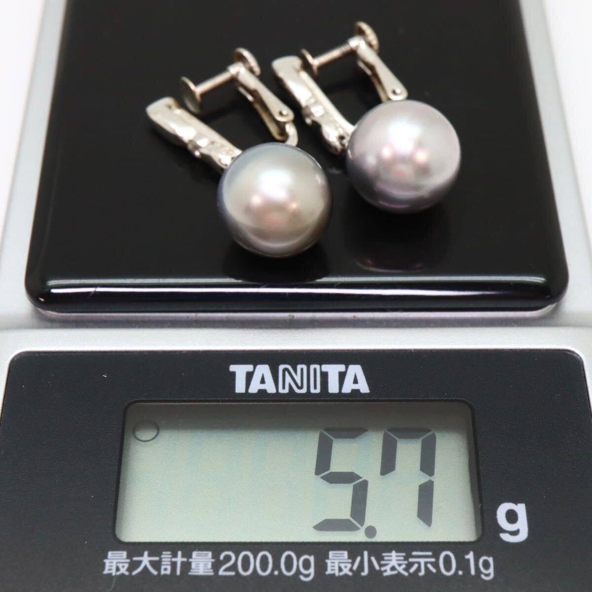 ＊K14WG南洋黒蝶真珠/天然ダイヤモンドイヤリング＊m 5.7g Black Butterfly Pearl diamond earring jewelry EA7/EA8_画像8