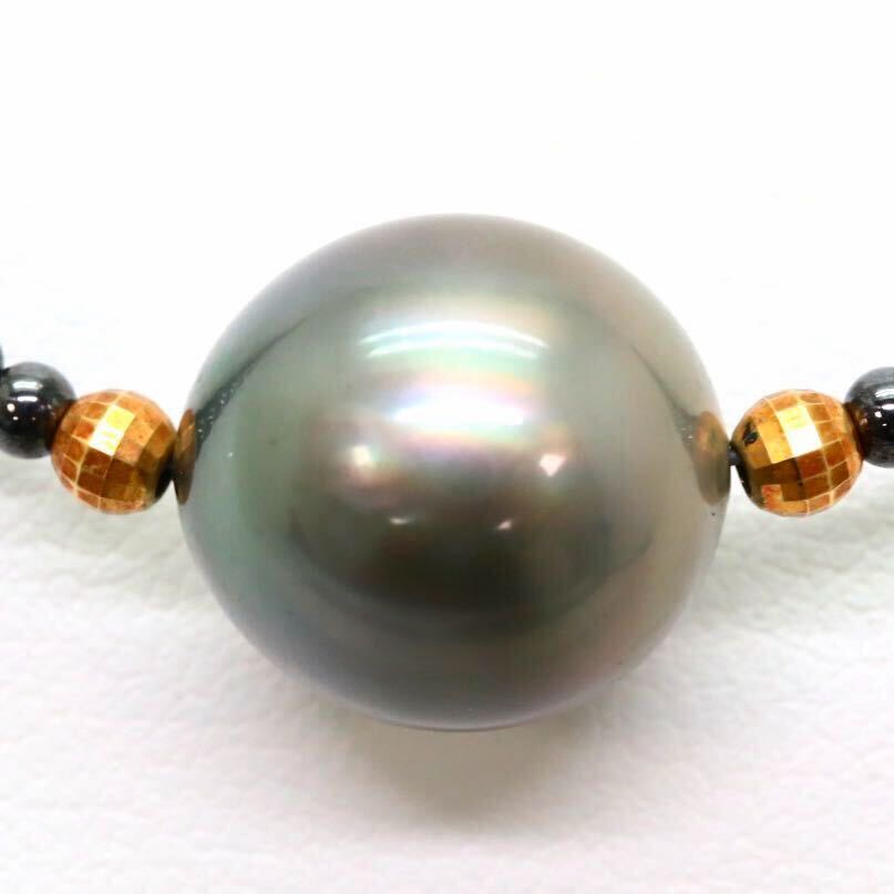 ＊K18南洋黒蝶真珠ネックレス＊m 約8.1g 約42.5cm 11.8mm珠 黒真珠 パール pearl jewelry necklace accessory DC0/DE0_画像4