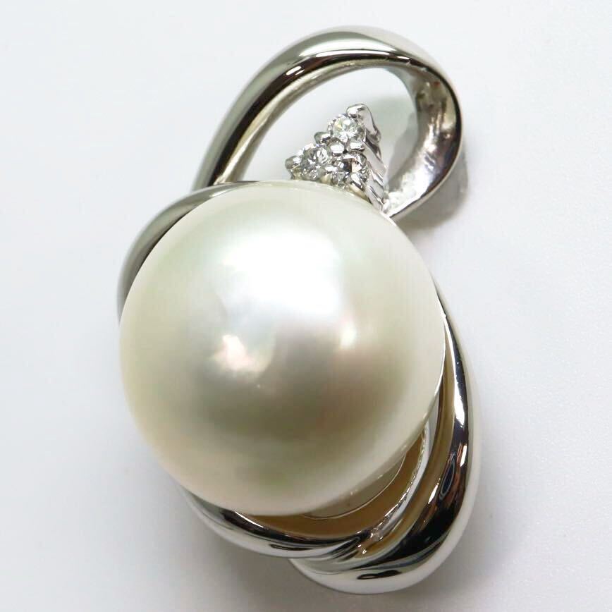  large .!!*Pt900 south . White Butterfly pearl / natural diamond pendant top *m 8.9g 0.06ct pearl diamond pendant jewelry EB6/EB6