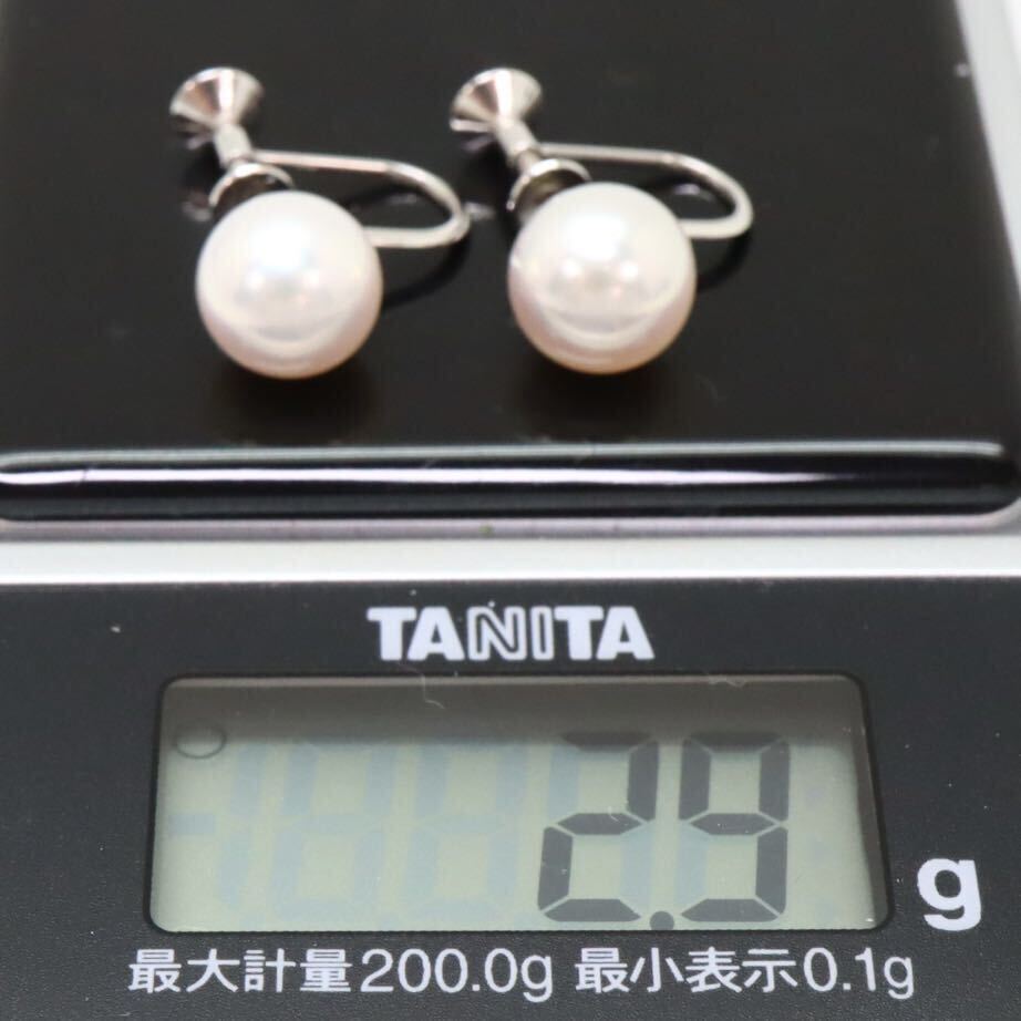 美品!!大珠!!テリ良し!!＊MIKIMOTO(ミキモト) K18WGアコヤ本真珠イヤリング＊m 約2.g 約8.0mm珠 パール pearl earring jewelry DH8/DI8_画像7